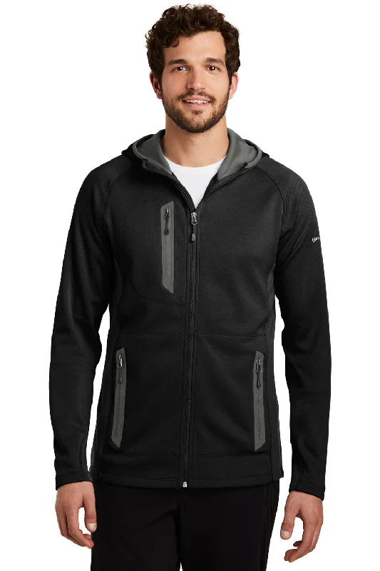 Eddie Bauer Mens Sport Pill Resistant Fleece Full Zip Hooded Jacket - Black Cclassic Men's Tweed