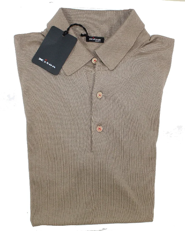 Kiton Polo Shirt Beige With White Logo Sleeve Detail EU 50/ M Refined Men's Velvet