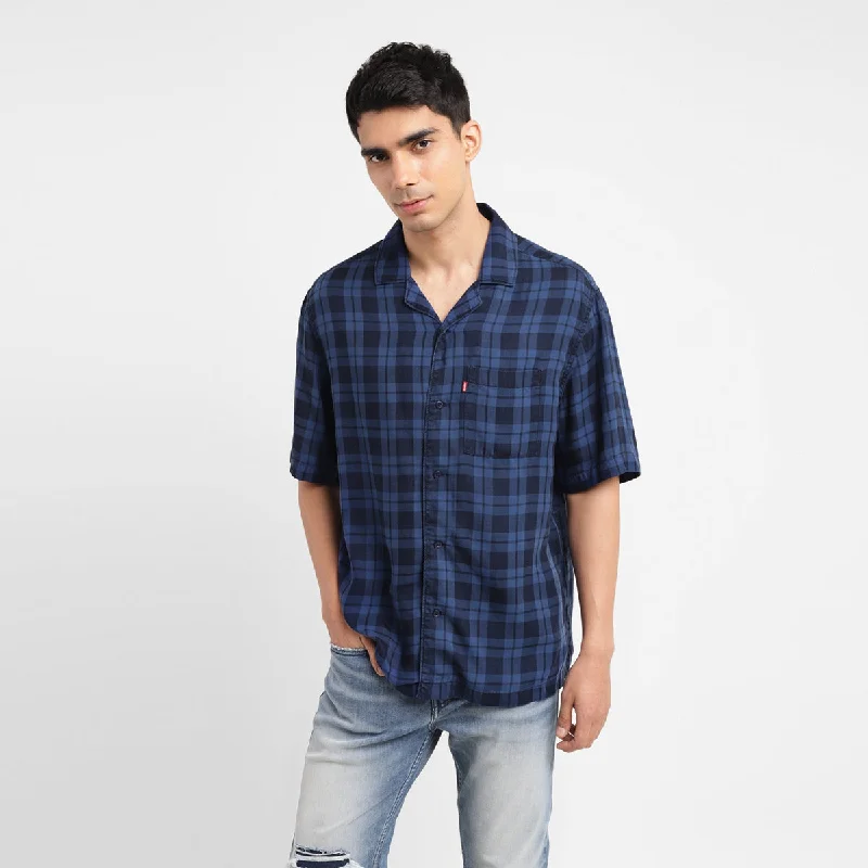 Men's Checkered Relaxed Fit Shirt Polished Men's Silk