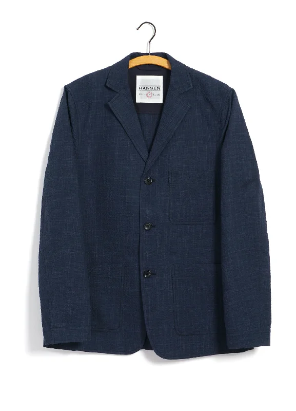 CHARLIE | Easy Three Button Blazer | Crinkle Blue Polished Men's Satin