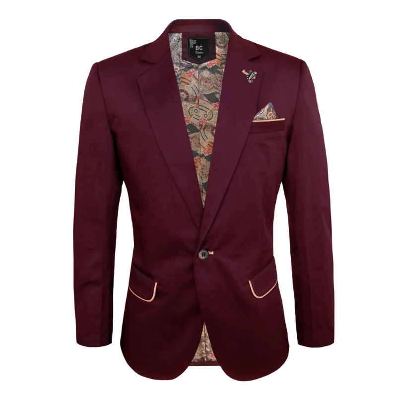 Men's Cotton-Stretch Blazer Burgandy 512 Polished Men's Silk