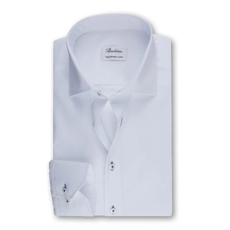 White Twill Fitted Body Contrast Buttonhole Shirt - Stenströms Business