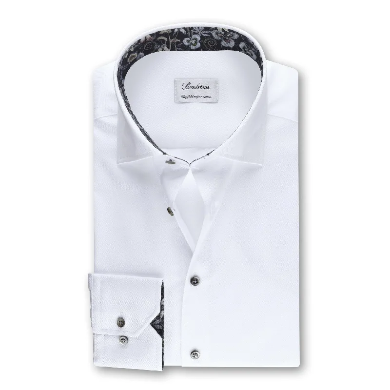 White Contrast Twill Slimline Shirt - Stenströms Sharp Men's Italian