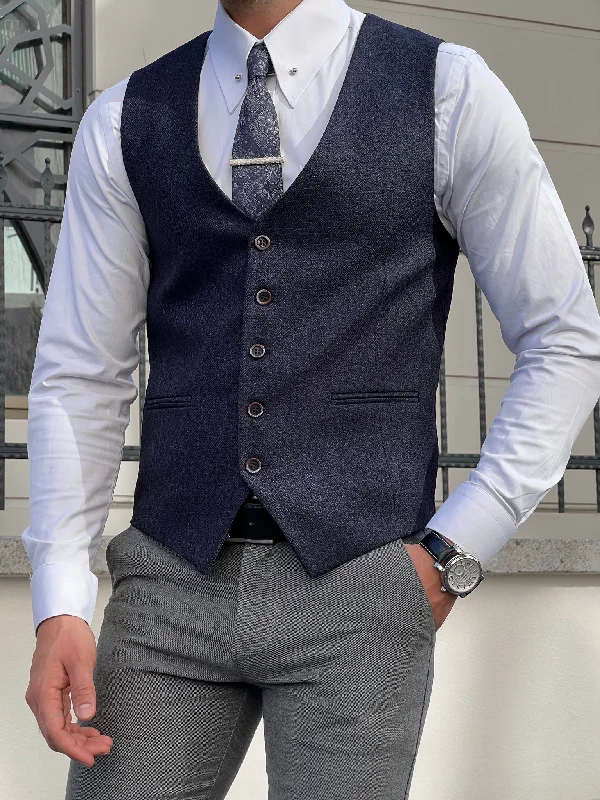 Stefano Slim Fit Navy Blue Woolen Vest - Perfect for Any Occasion Casual Men's Short