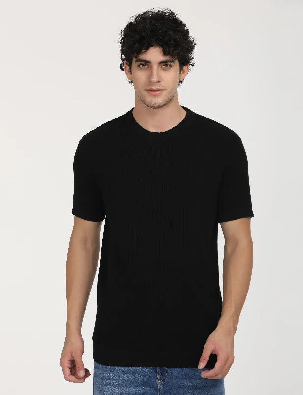 Men's Textured Slim Fit T-Shirt Practical Men's Quick