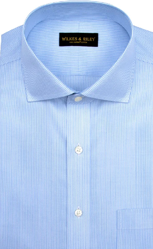 Slim Fit Blue Stripe English Spread Collar Supima® Cotton Non-Iron Twill Dress Shirt Casual Men's Short