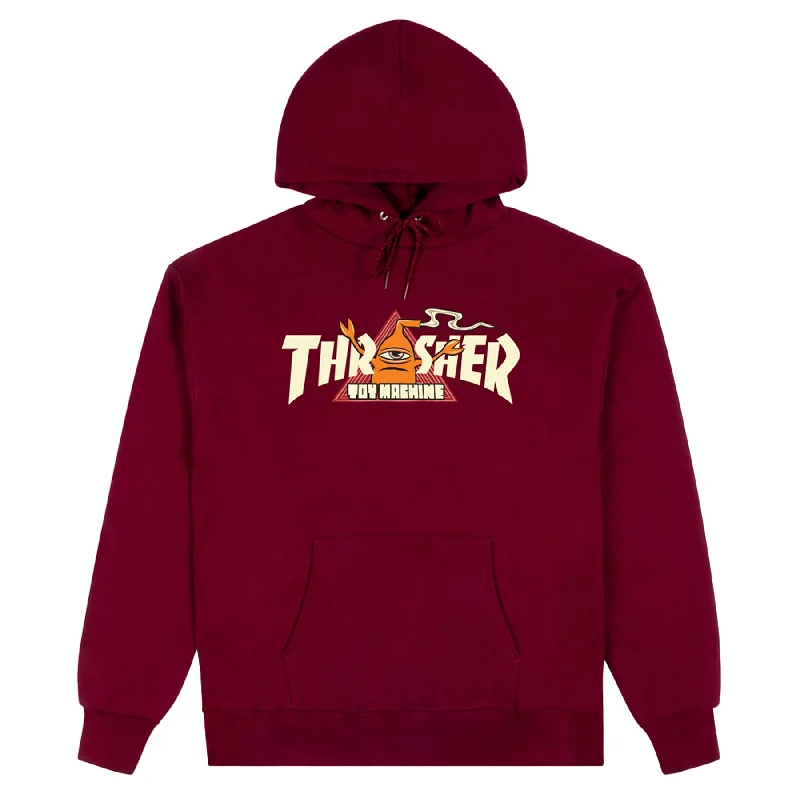 Thrasher x Toy Machine Vortex Hoodie Maroon Unique Men's Upcycled