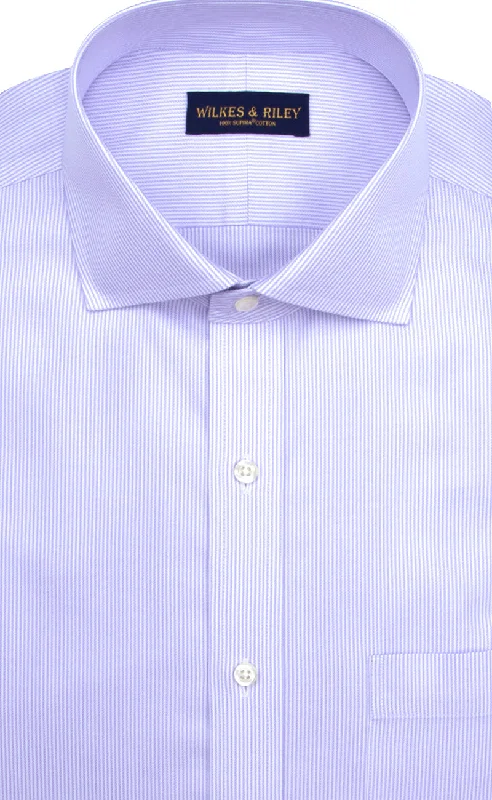 Slim Fit Purple Stripe English Spread Collar Supima® Cotton Non-Iron Twill Dress Shirt Vintage Men's 1970S Disco