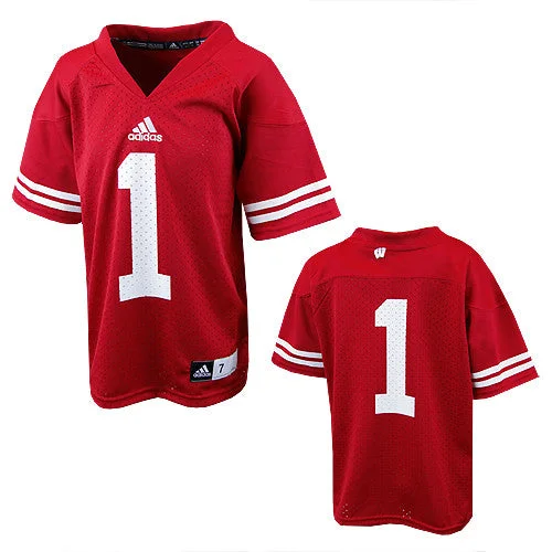 Wisconsin Badgers #1 NCAA Adidas Red Youth Replica Football Jersey Laid