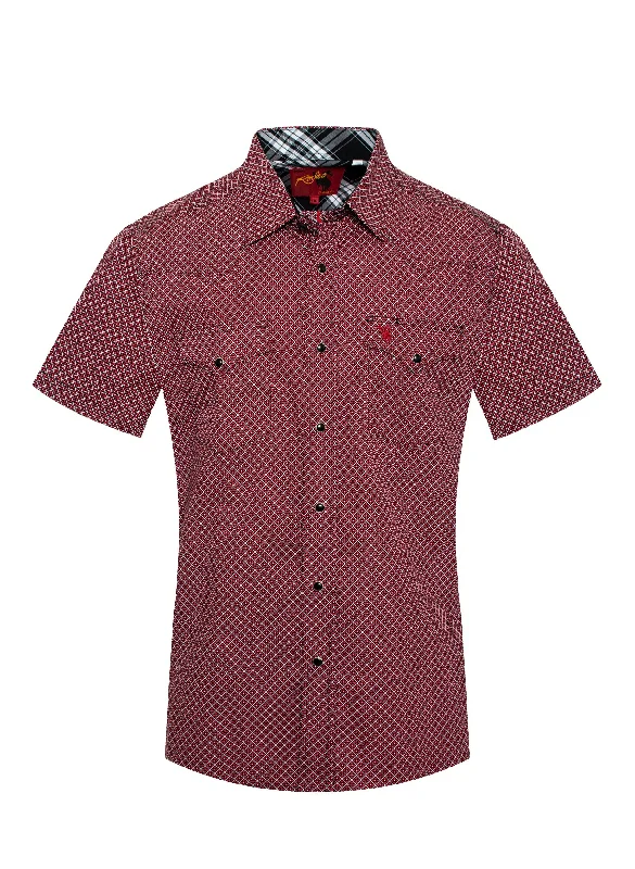 Men's Red Print Short Sleeve Western Shirt Modern Men's 