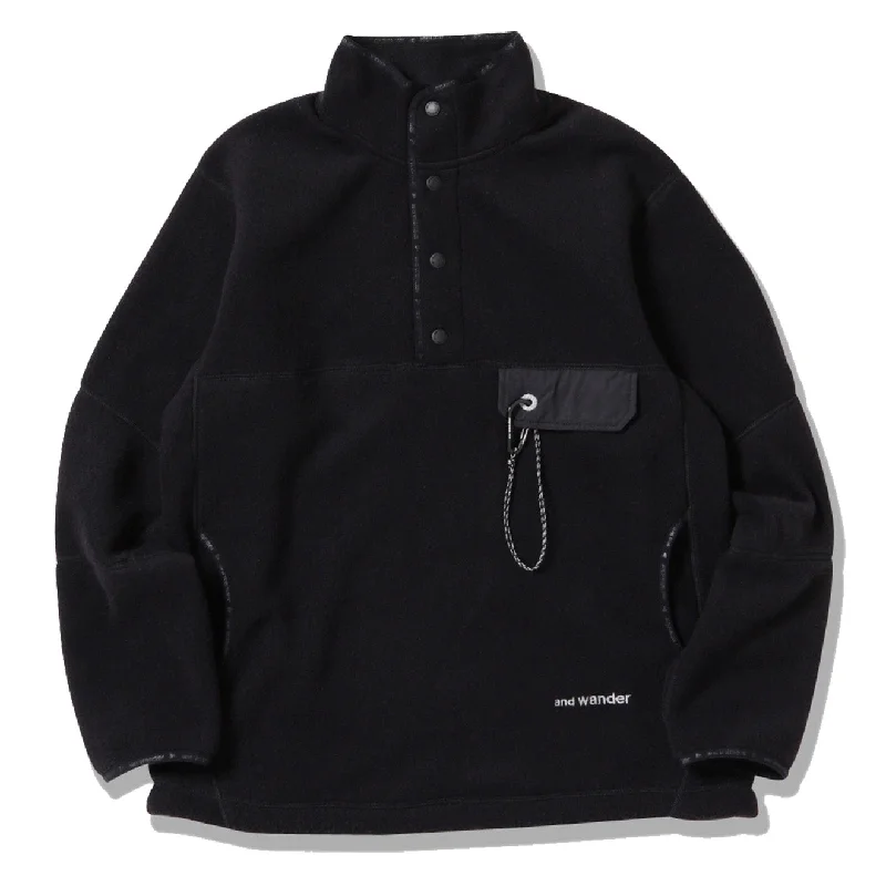 And Wander Wool Fleece Pullover Black Practical Men's Quick