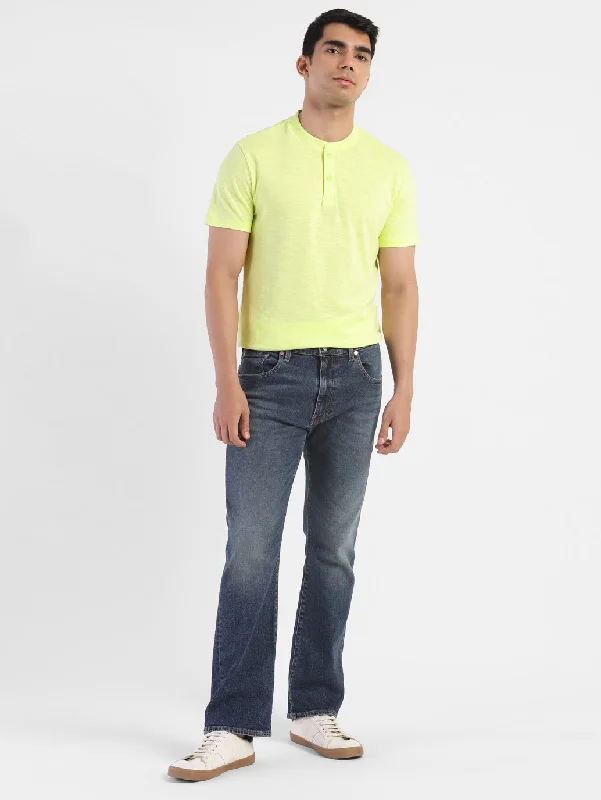 Men's Self Design Henley T-shirt Yellow Hip Men's Urban