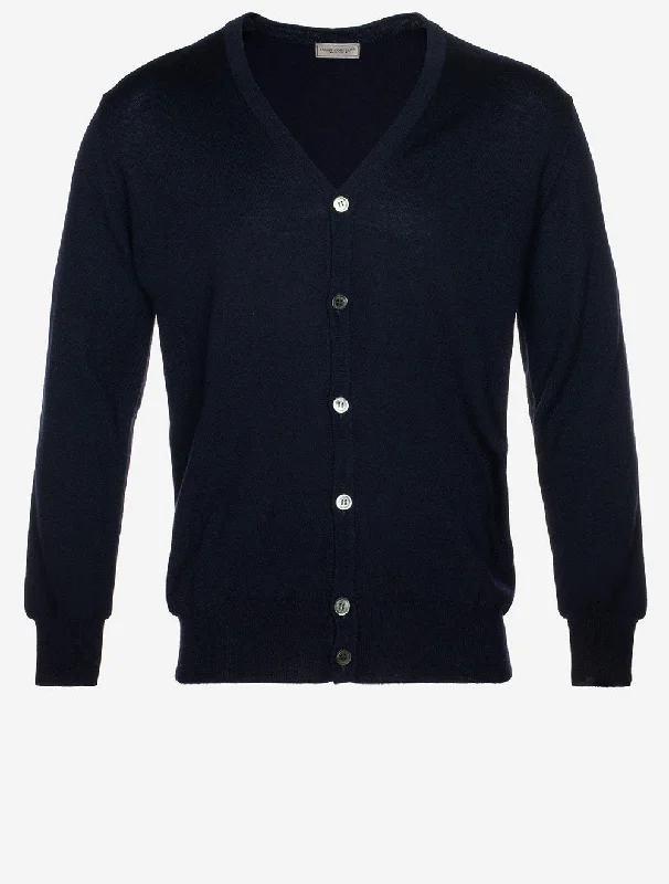 Merino Wool Cardigan Navy Confident Men's Power