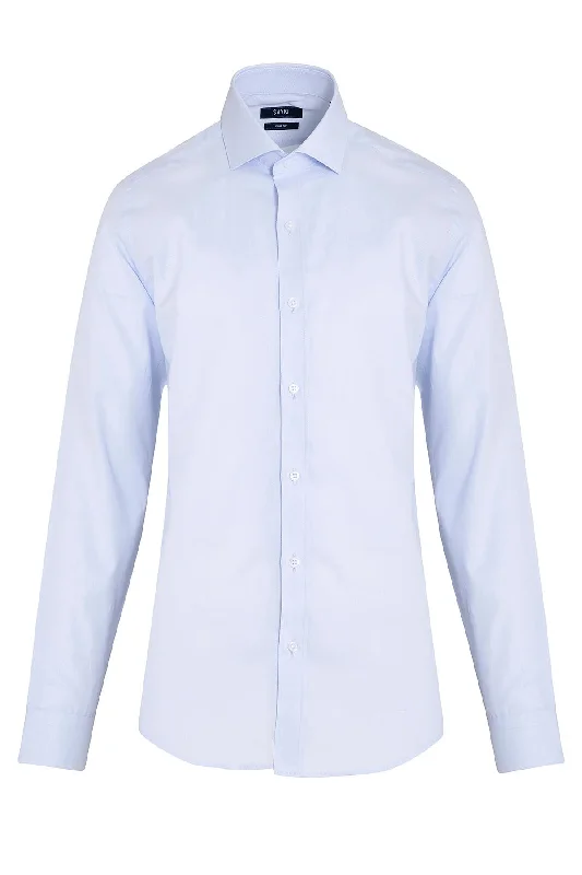 Slim Fit Long Sleeve Cotton Light Blue Dress Shirt Beach