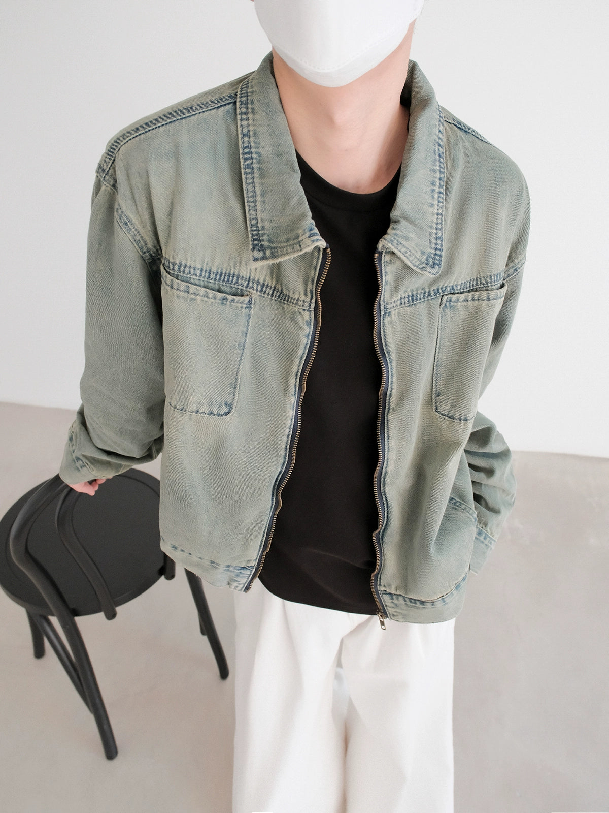 Distressed Short Denim Jacket Elegant Men's Cashmere