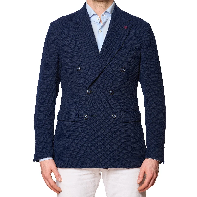 SARTORIA PARTENOPEA "GUABELLO" Blue Wool DB Jacket NEW Current Model Modern Men's Tech