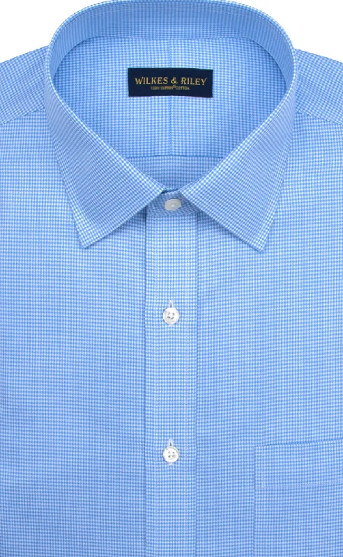 Tailored Fit Blue Houndstooth Spread Collar Supima® Cotton Non-Iron Twill Dress Shirt Confident Men's High