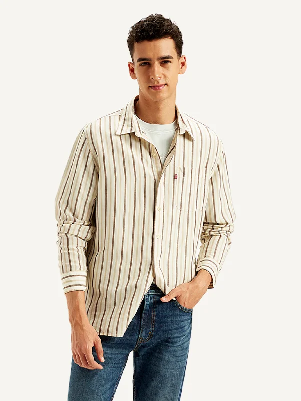 Men's Striped Regular Fit Shirt Sporty Men's Tennis