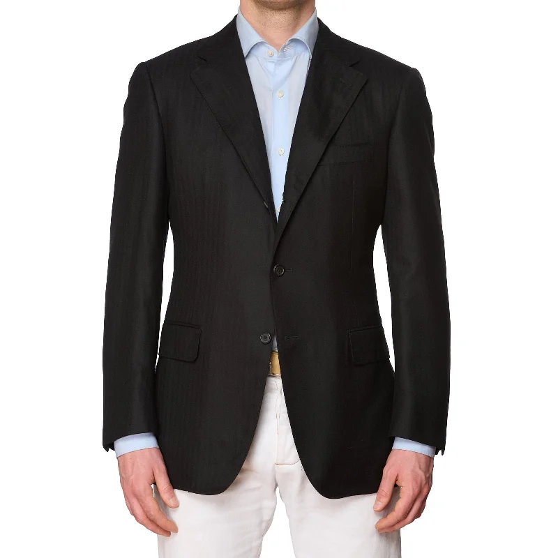 VANUCCI Milano Handmade Black Cashmere-Silk Blazer Jacket EU 50 NEW US 40 Cclassic Men's Tweed