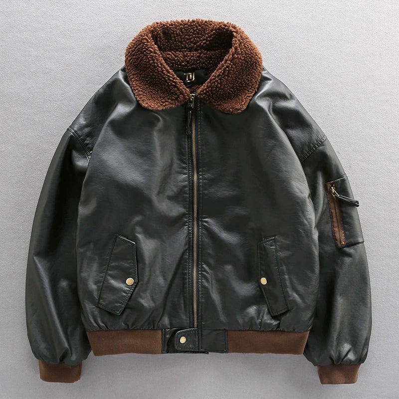 Fur Collar Leather Jacket Modern Men's 