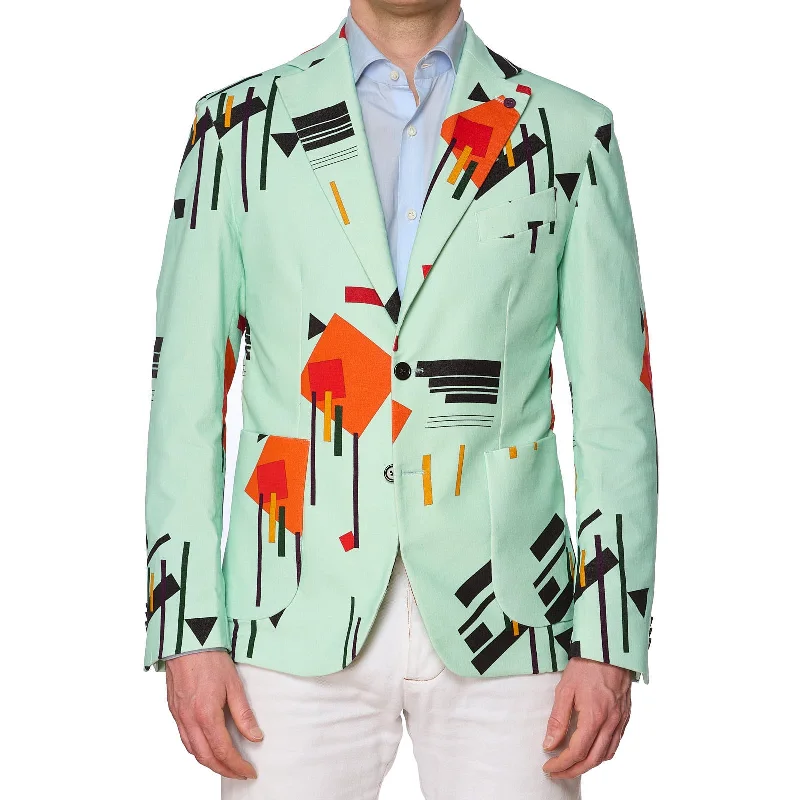 SARTORIA PARTENOPEA Mint Green Geometric Design Cotton-Elastane Jacket EU 50 NEW US 40 Current Model Monochromatic Office Style