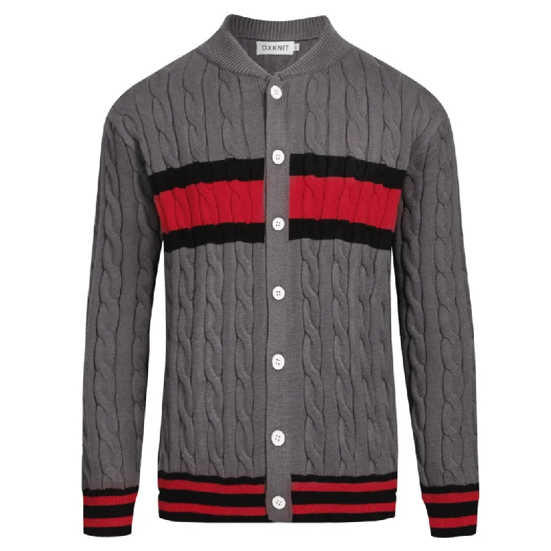 Men's dark grey vintage striped twist knit coat Traditional Men's Country