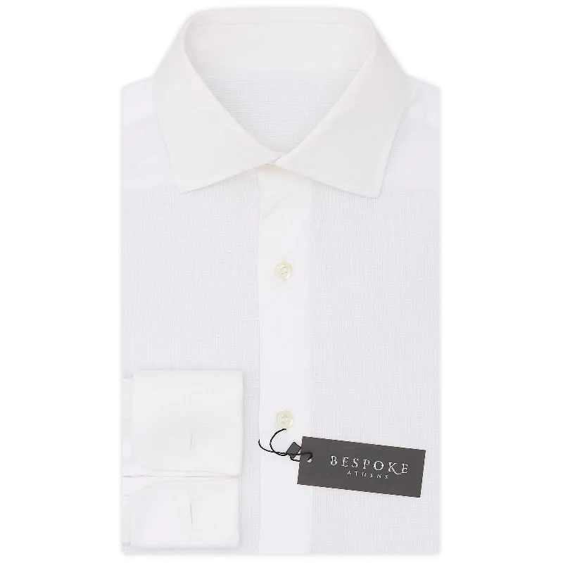 BESPOKE ATHENS Handmade White Dobby Cotton French Cuff Shirt EU 38 NEW US 15 Dynamic Men's High