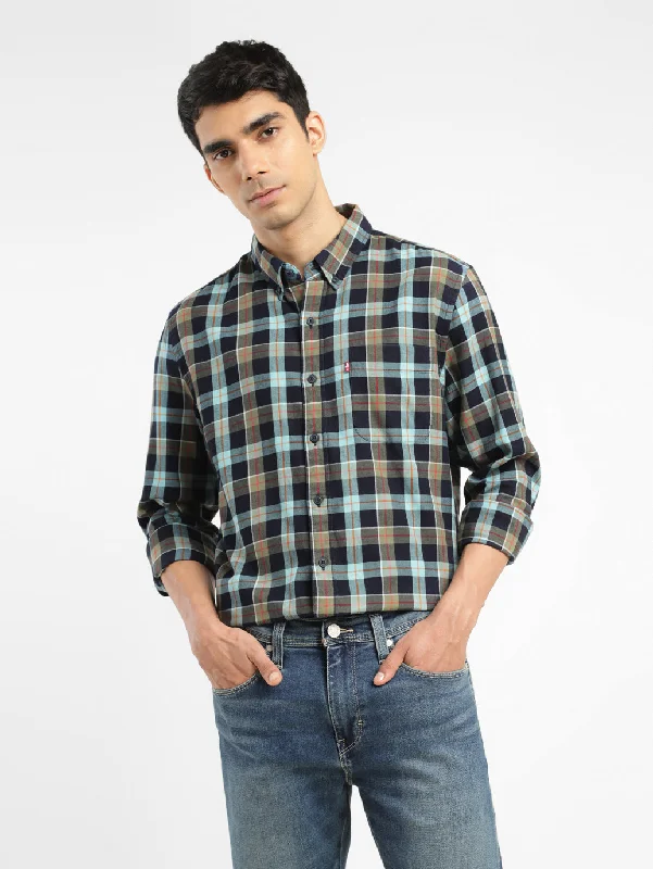 Men's Checkered Spread Collar Shirt Masculine Men's Thick