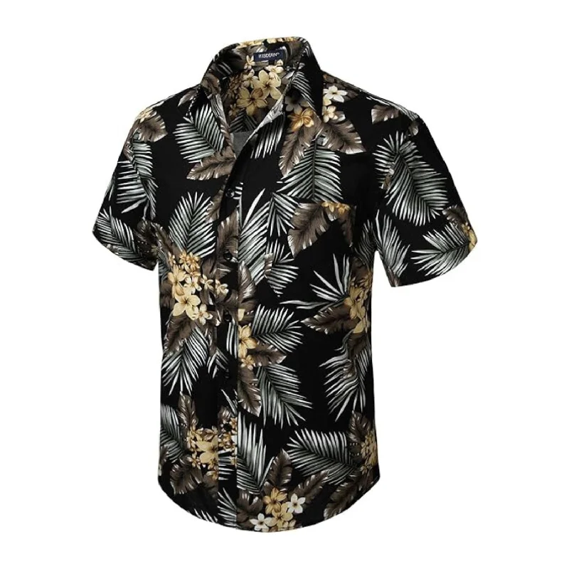 Funky Hawaiian Shirts with Pocket - BLACK-2 Trendy Men's Oversized