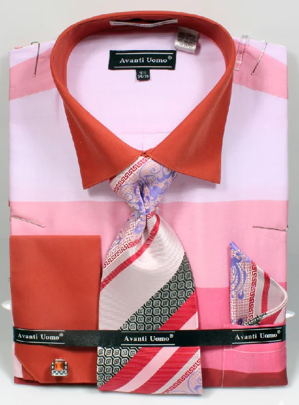 French Cuff Shirt in Pink with Tie, Cuff Links, and Pocket Square Elegant Men's Cashmere