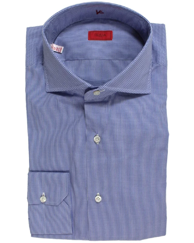 Isaia Dress Shirt White Blue Micro Check 43 - 17 Regular Fit Practical Men's Quick