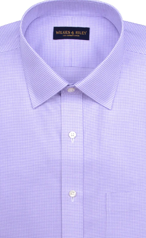 Slim Fit Purple Houndstooth Spread Collar Supima® Cotton Non-Iron Twill Dress Shirt Hip Men's Retro