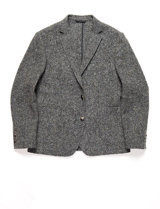 BKT35 Unstructured Jacket in Flecked Donegal Tweed - Lead Gray Cclassic Men's Tweed