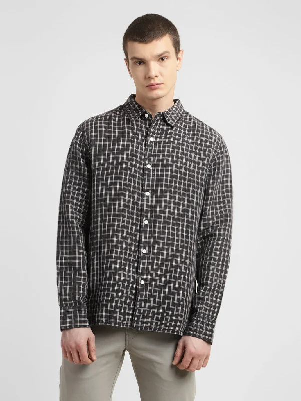 Men's Checkered Spread Collar Linen Shirt Elegant Men's Cashmere