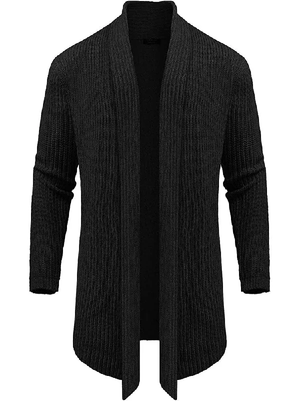 Knit Ruffle Drape Long Cardigan (US Only) Practical Men's Quick