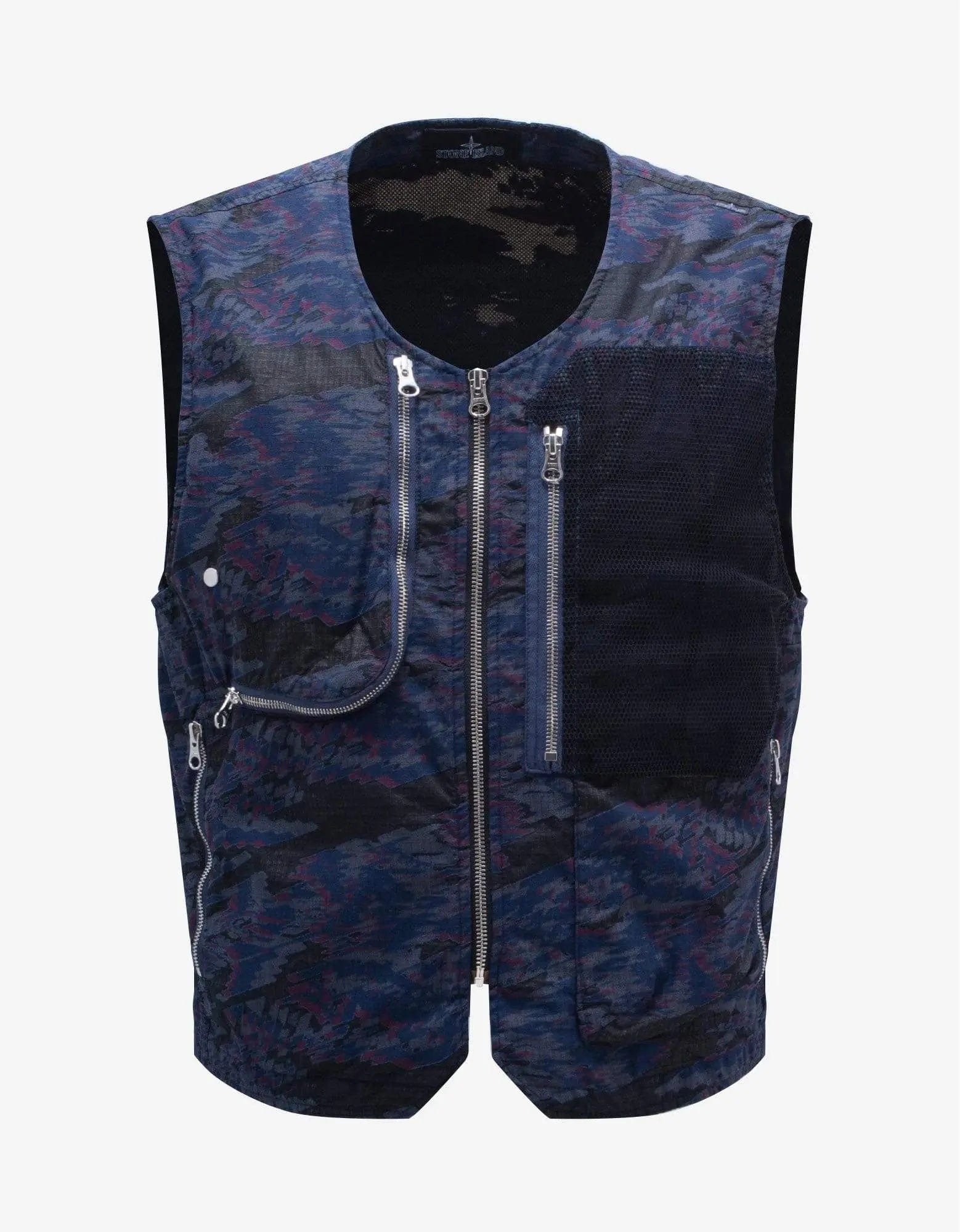 Stone Island Shadow Project Blue Dévoré Utility Vest Dynamic Men's Glow