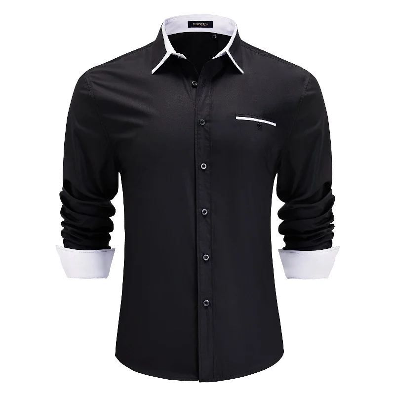 Men's Classic Dress Shirt with Pocket - BLACK/WHITE Laid