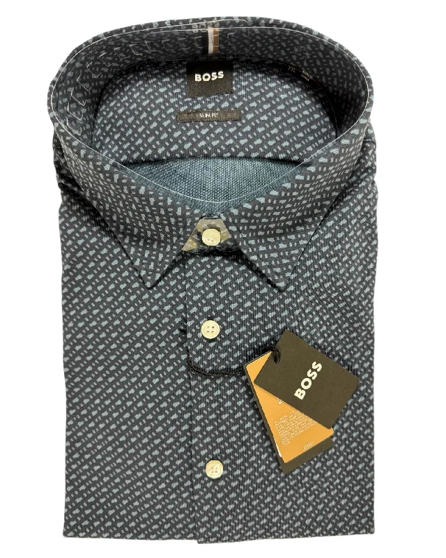 Hugo Boss Shirt Midnight Gray Pattern L Slim Fit SALE Dapper Men's 1920S