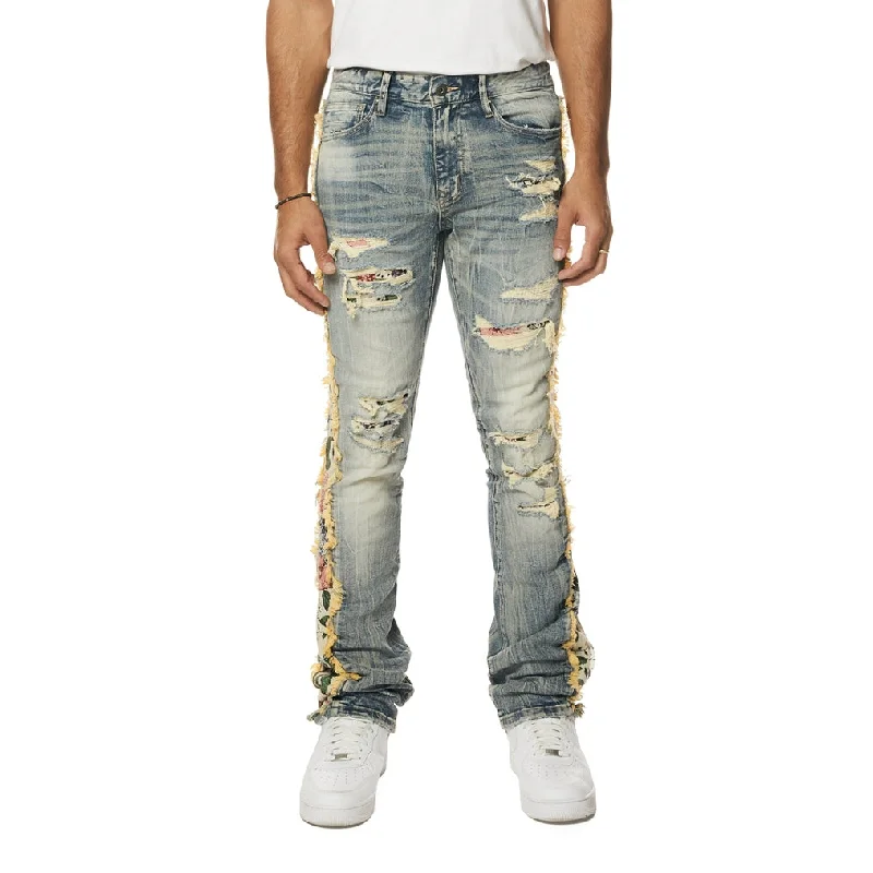 Stacked Tapestry Insert Jeans - Hillside Blue Bohemian Men's Free