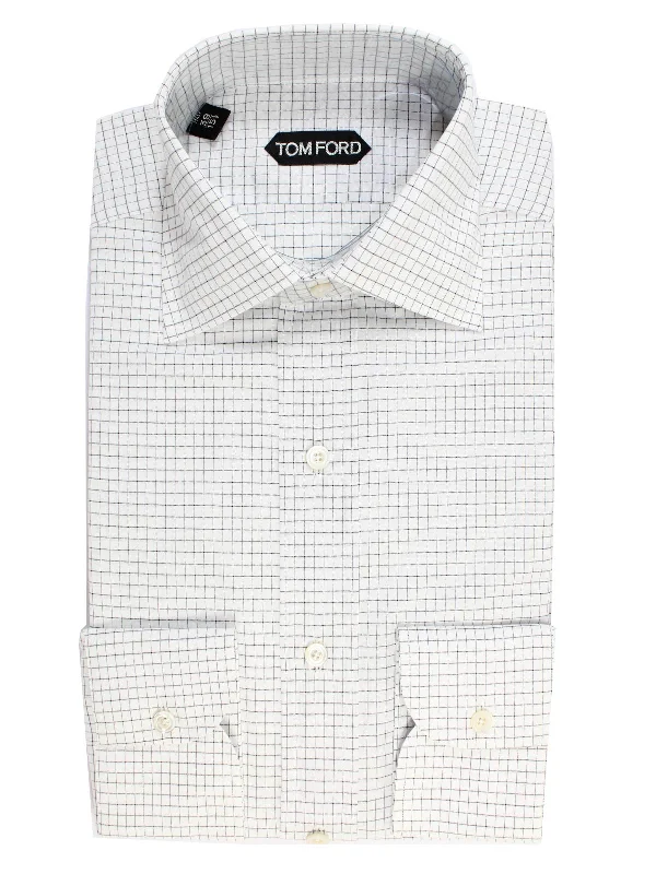 Tom Ford Dress Shirt White Black Graph Check 39 - 15 1/2 Slim Fit REDUCED SALE Youthful Men's Pop