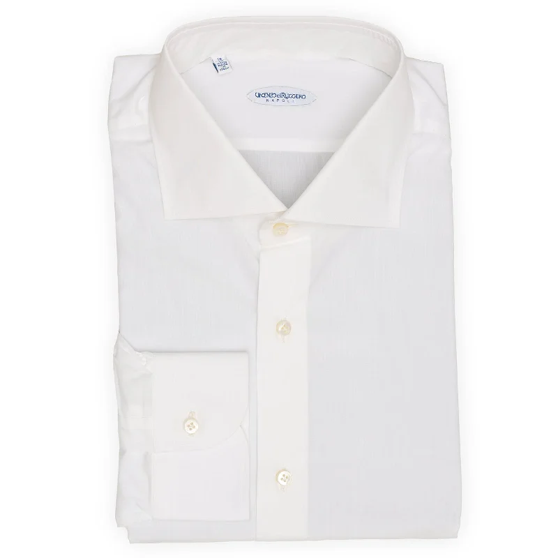 VINCENZO DI RUGGIERO Handmade White Cotton Dress Shirt EU 46 NEW US 18 Minimalist Men's Casual 