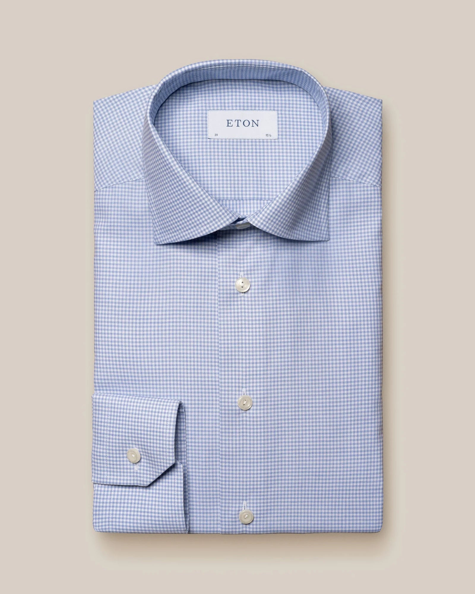 Mid Blue Micro Check Twill Slim Fit Shirt - ETON Relaxed Men's Beach