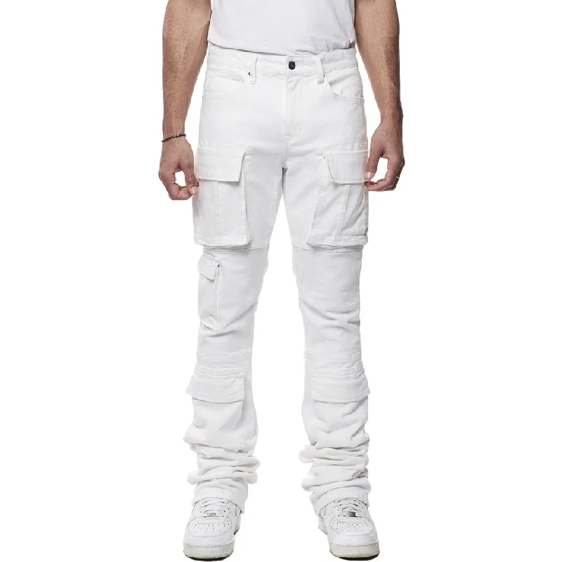 Stacked Utility Multi Pocket Jeans - White Confident Men's High