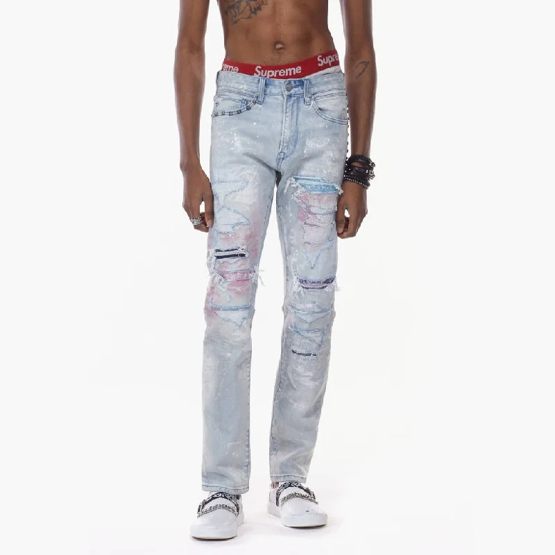 Bleunoir Slim Antique Studded with Rhinestone Jeans - Hazy Blue Youthful Men's Anime