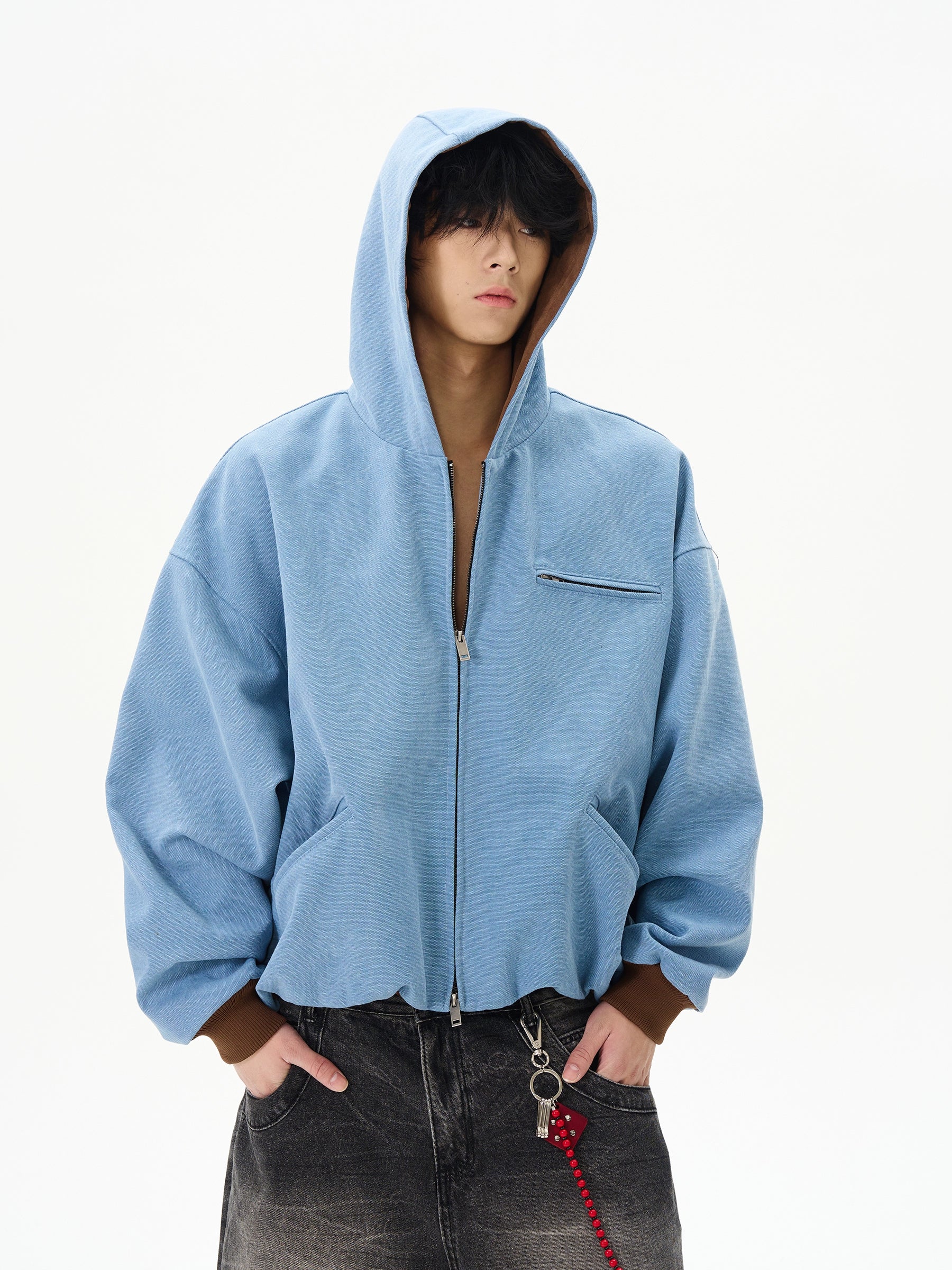 Hooded Denim Jacket Cozy Men's Winter