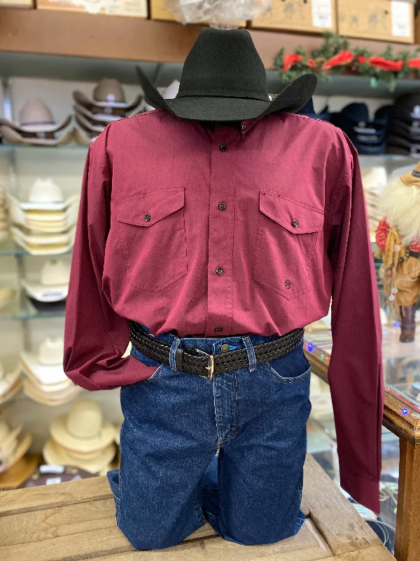 Roper Wine Long  Sleeve Shirt Laid