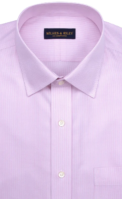 Tailored Fit Pink Stripe Spread Collar Supima® Cotton Non-Iron Twill Dress Shirt Sporty Men's Tennis