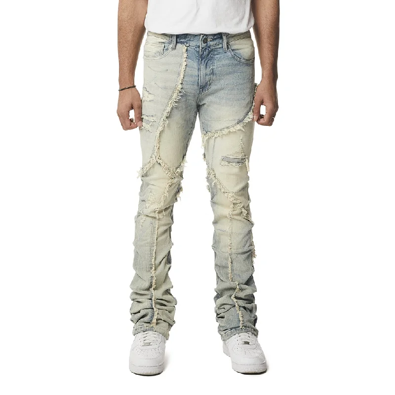 Stacked Patchwork Rip and Repair Jeans - Seville Blue Athletic Men's High