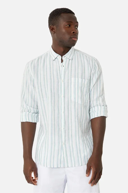 Industrie - The Lindeman Linen Shirt - Stripe - Light Blue & White Relaxed Men's Australian 