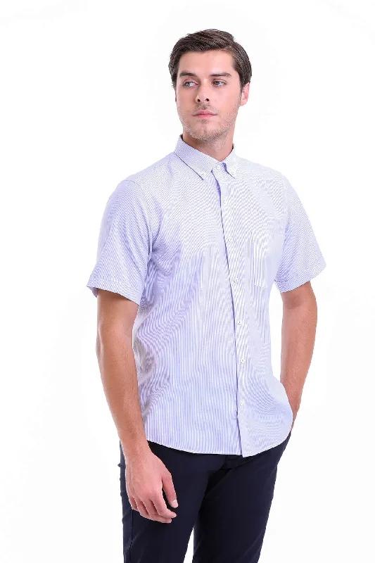 Regular Fit Pinstripe Cotton Blend Lilac Dress Shirt Relaxed Men's Beach